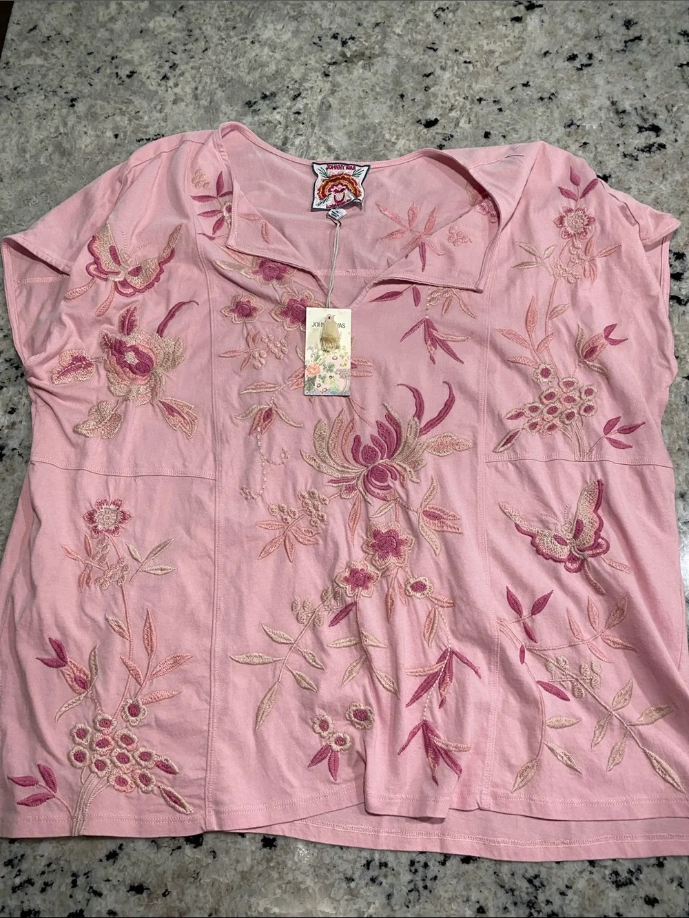 NWT XL Johnny Was Pink Embroidered Floral Blouse - Picture 1 of 3